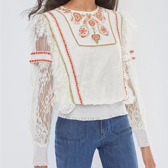 Anthropologie Tops - Anthropologie Bl-nk Tali Embroidered Lace Top